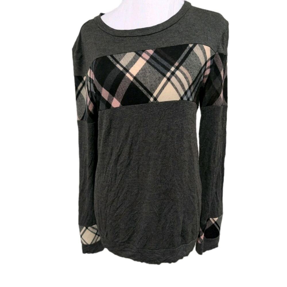 Preppy Plaid Shirt Streetwear 12pm by mon ami sweater Women's Size Medium Top